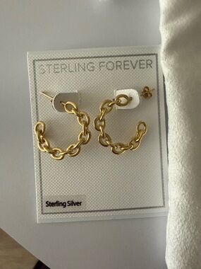 Sterling Forever Gold Chain Link Hoop Earrings